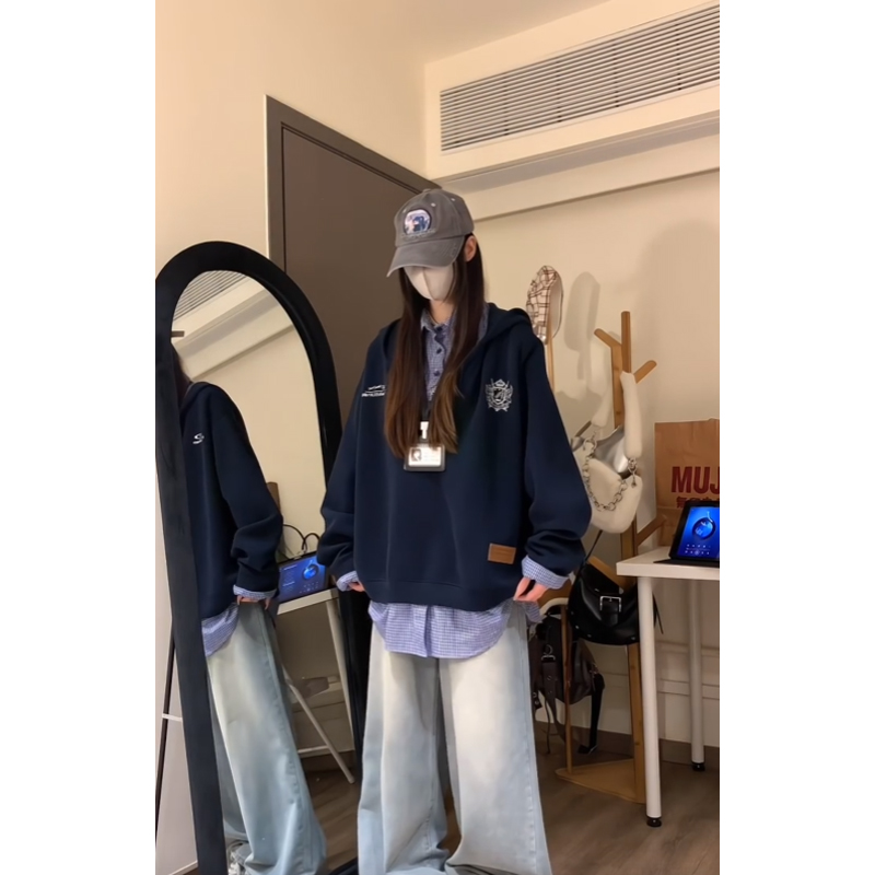 Plus velvet thermal tops hooded hoodie for women