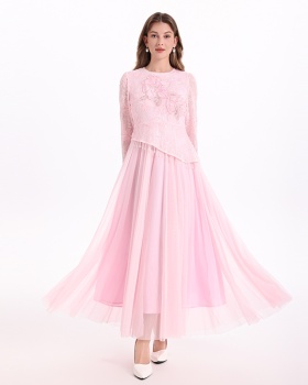 Lace elegant long dress splice France style dress