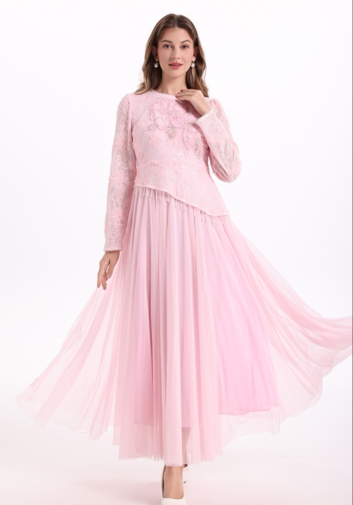 Lace elegant long dress splice France style dress