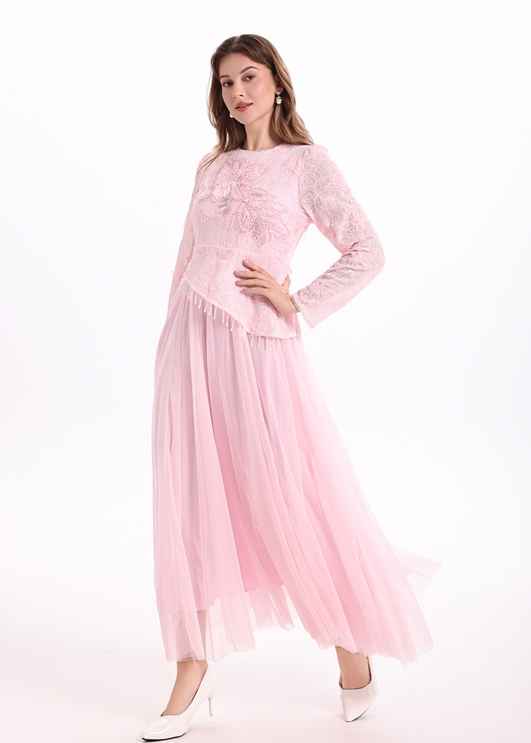 Lace elegant long dress splice France style dress