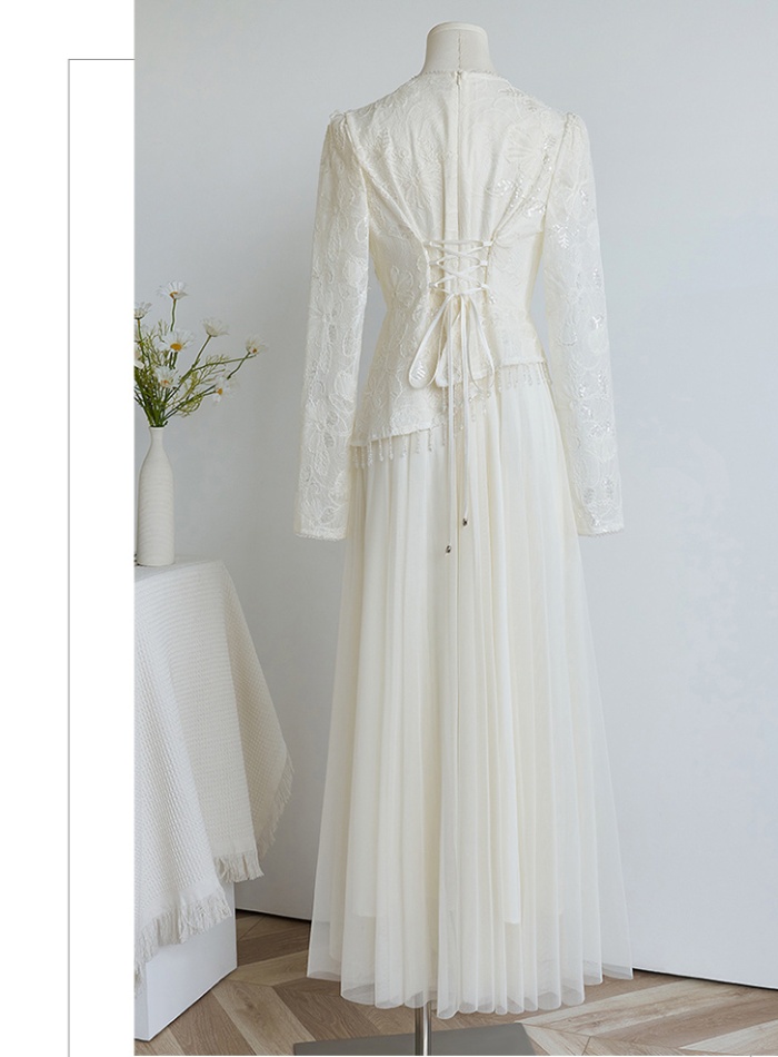 Lace elegant long dress splice France style dress