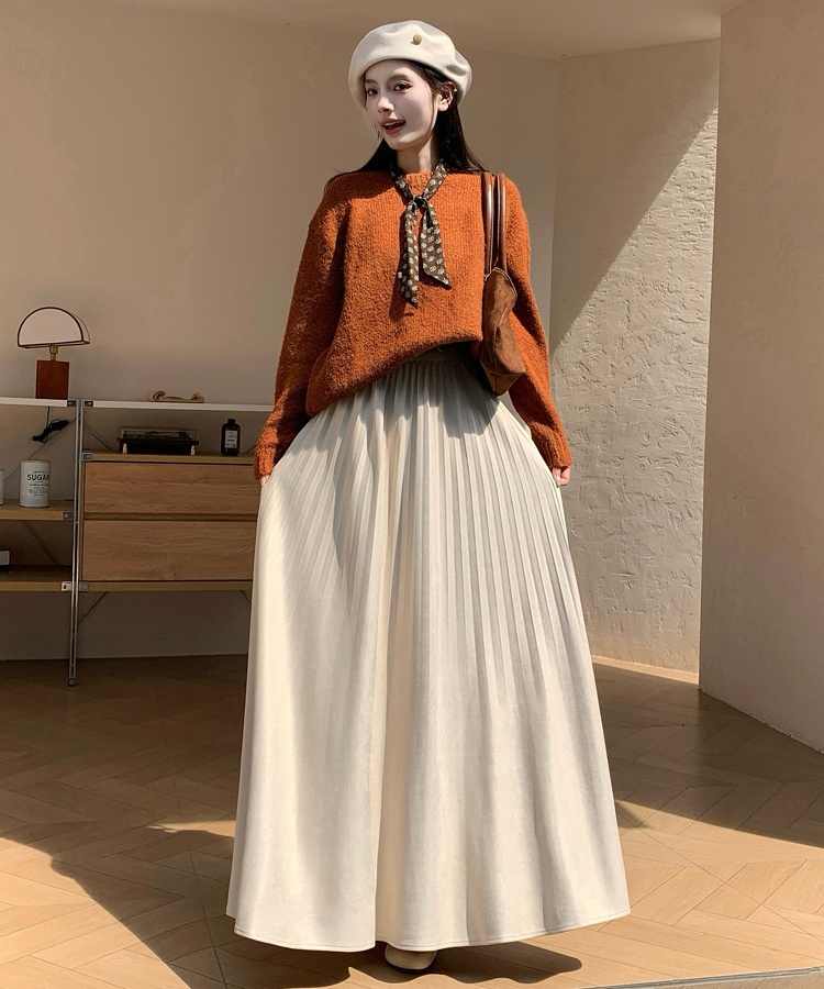Wood ear drape skirt fold long skirt for women