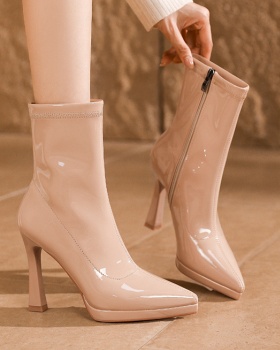 Temperament side zipper short boots slim platform for women