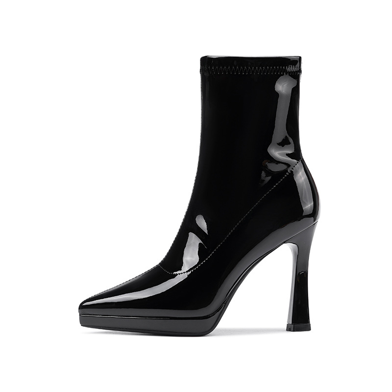 Temperament side zipper short boots slim platform for women