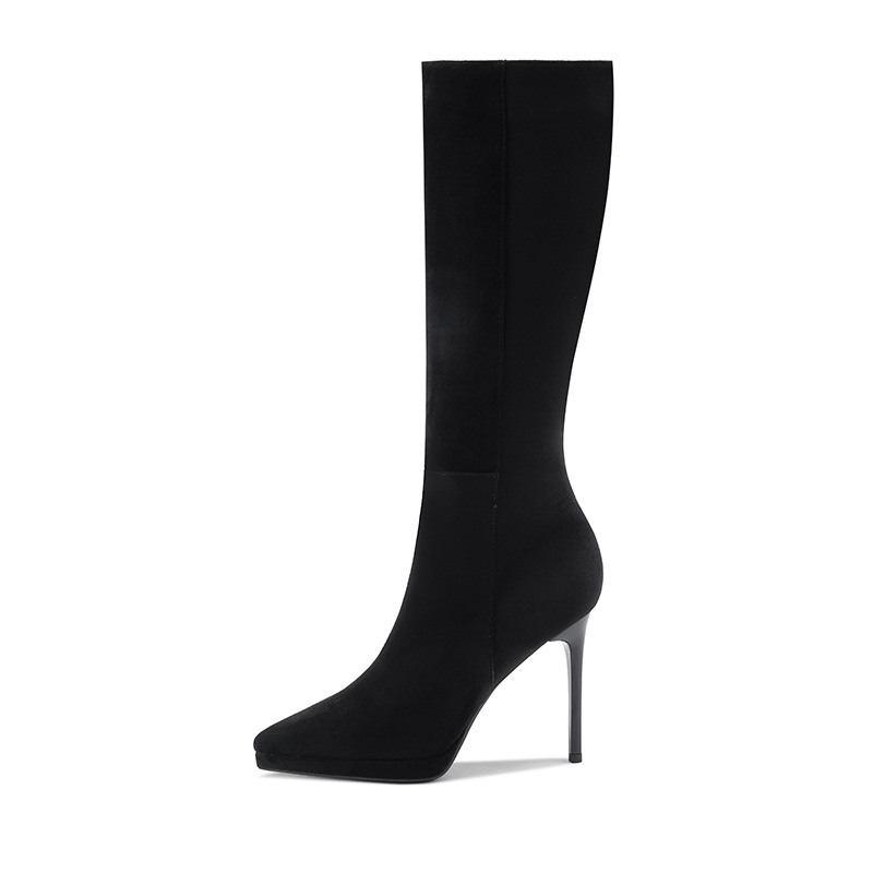 Slim fine-root pointed thigh boots temperament black boots