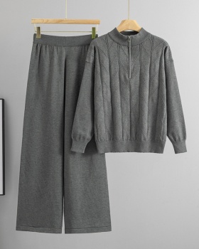 Casual sweater Korean style wide leg pants 2pcs set for women
