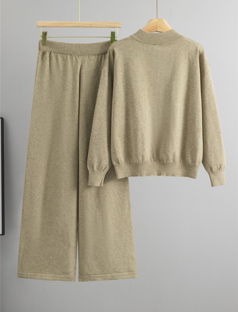 Casual sweater Korean style wide leg pants 2pcs set for women