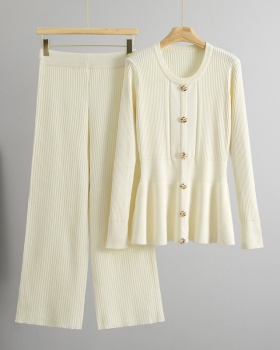 Casual wide leg pants autumn sweater 2pcs set for women