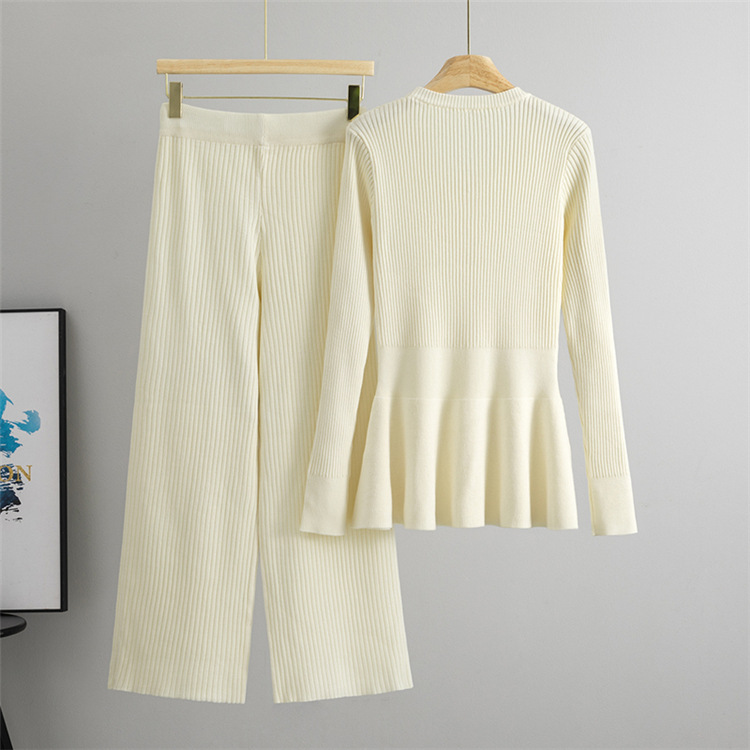 Casual wide leg pants autumn sweater 2pcs set for women