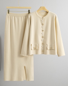 Temperament skirt long sleeve cardigan 2pcs set for women