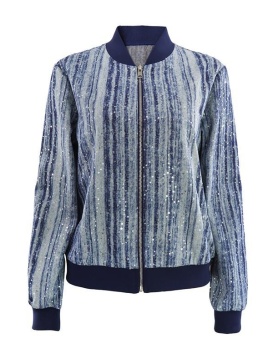 Sequins zip jacket long sleeve European style coat for women