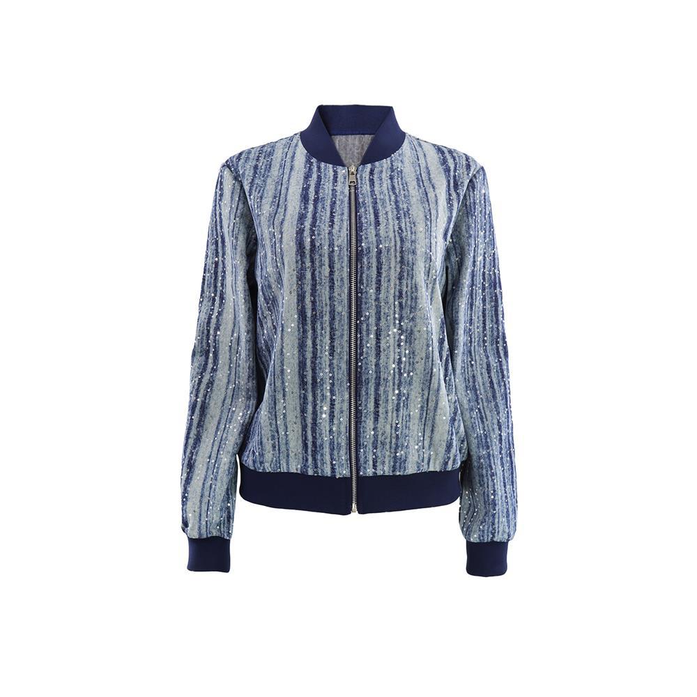 Sequins zip jacket long sleeve European style coat for women