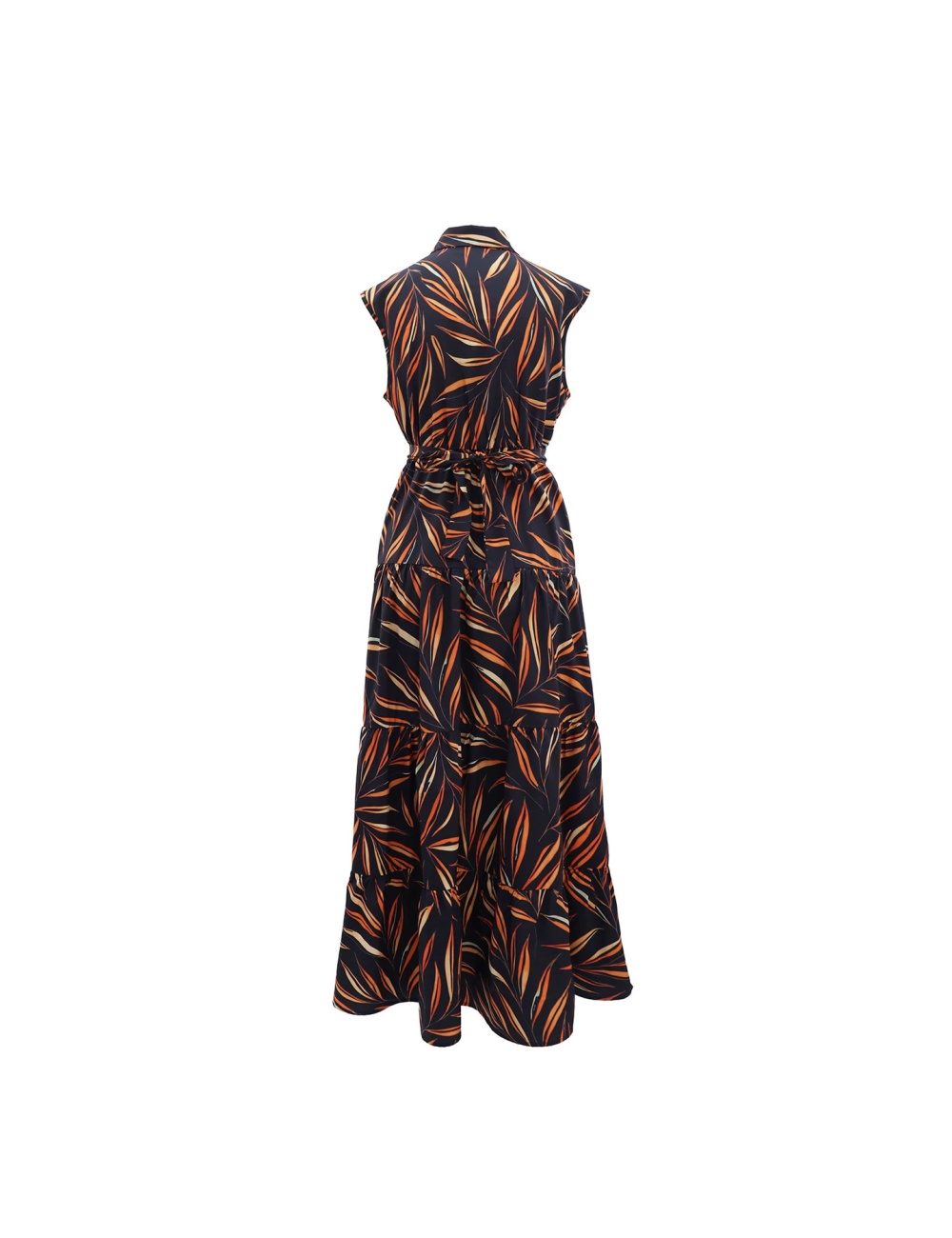 Lapel vacation dress A-line printing belt for women