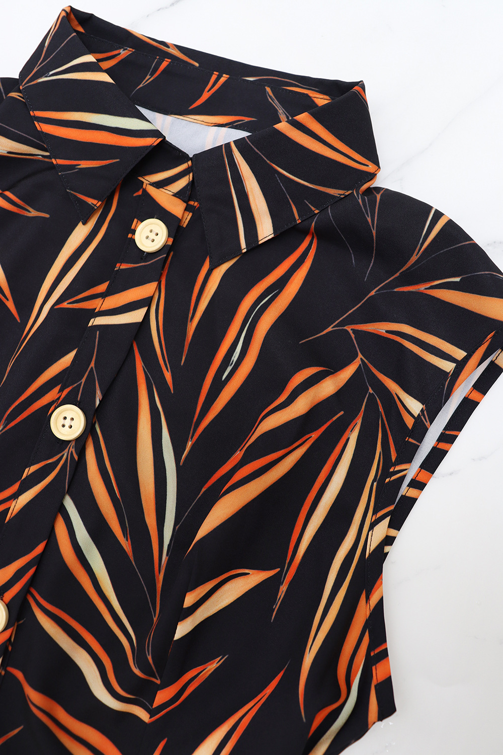 Lapel vacation dress A-line printing belt for women