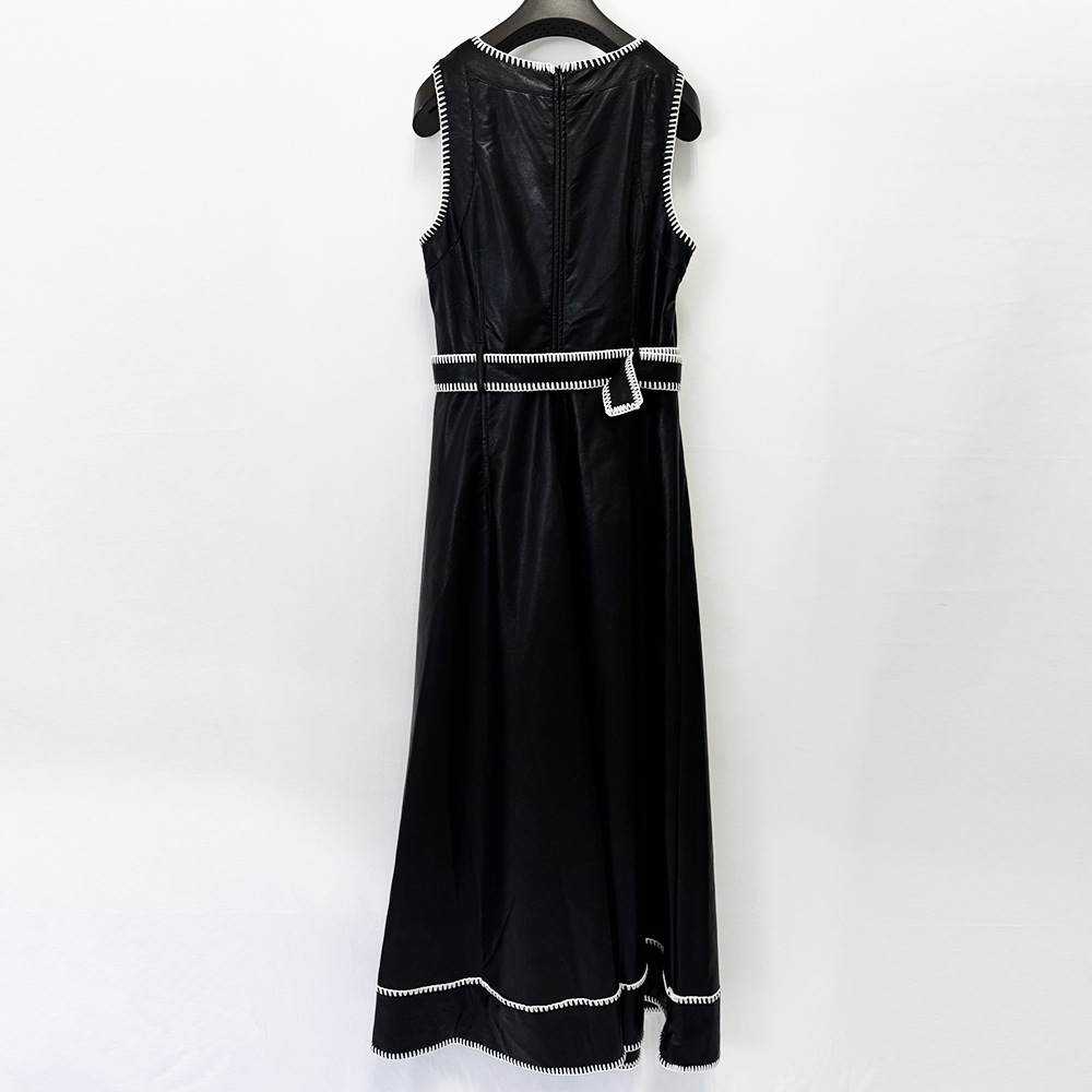 Fashion sleeveless sleeveless dress leather dress