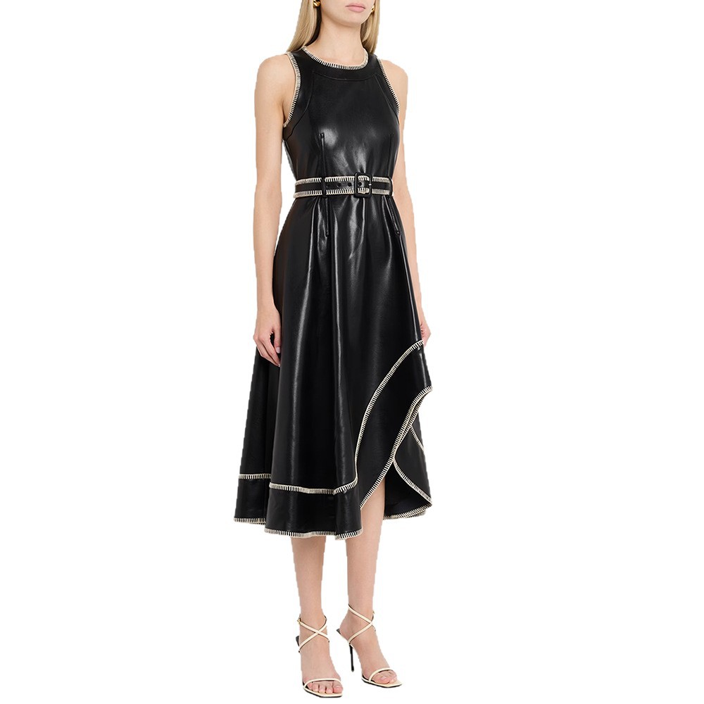 Fashion sleeveless sleeveless dress leather dress