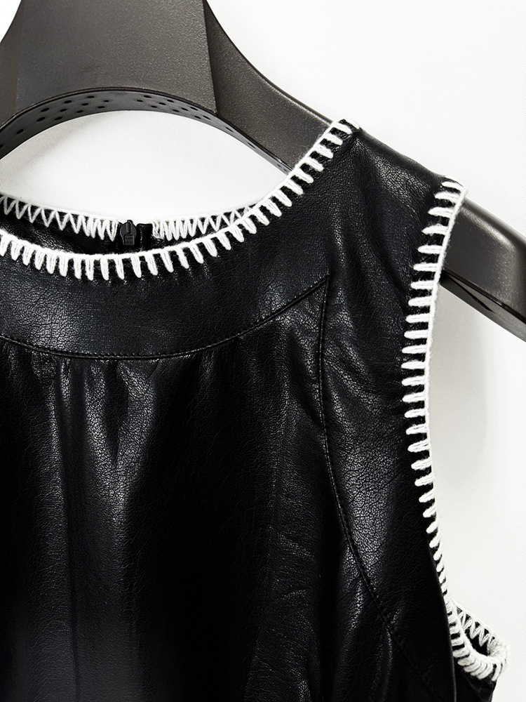Fashion sleeveless sleeveless dress leather dress
