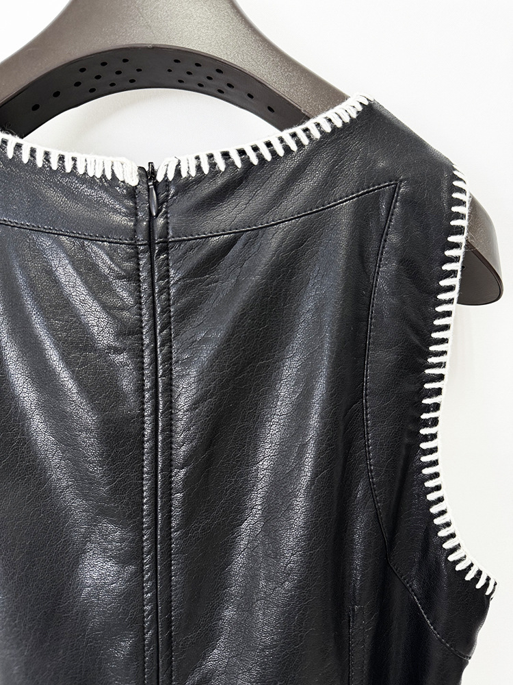 Fashion sleeveless sleeveless dress leather dress