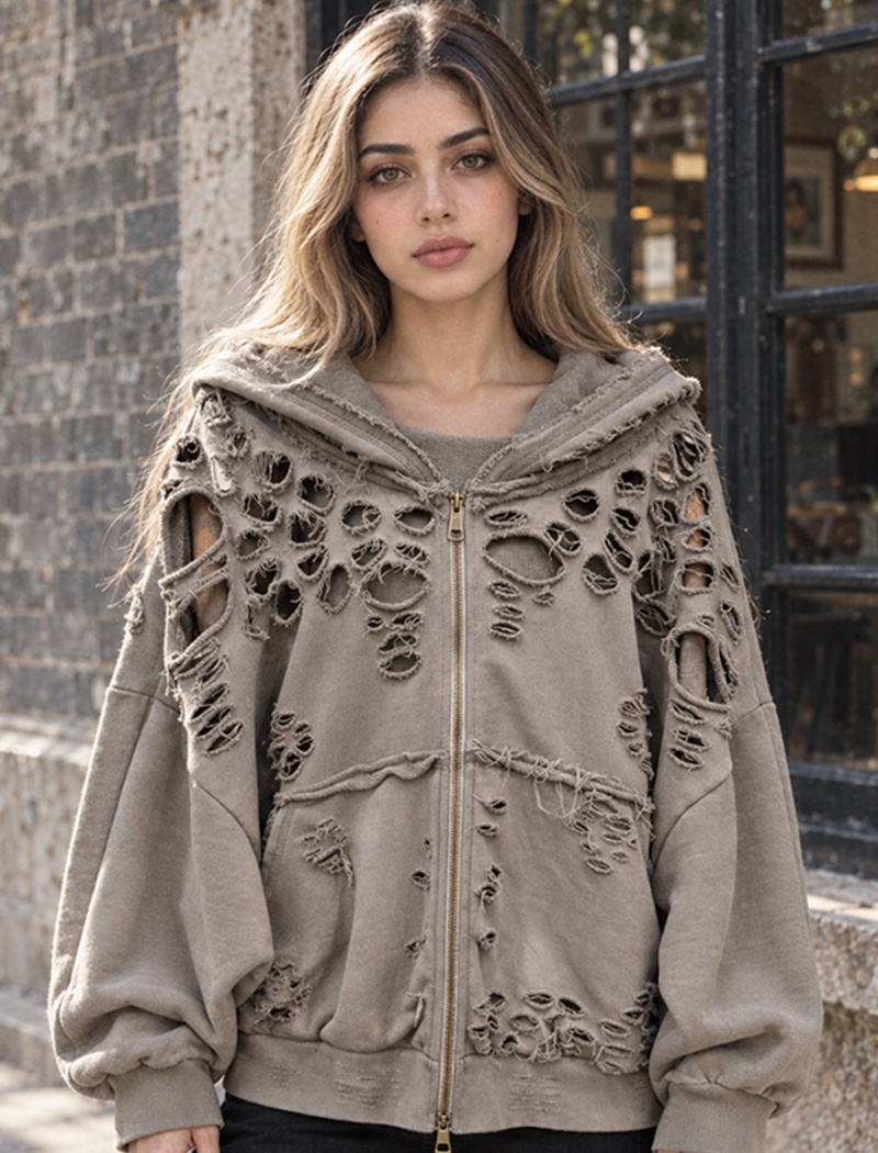 Hooded holes autumn European style coat for women