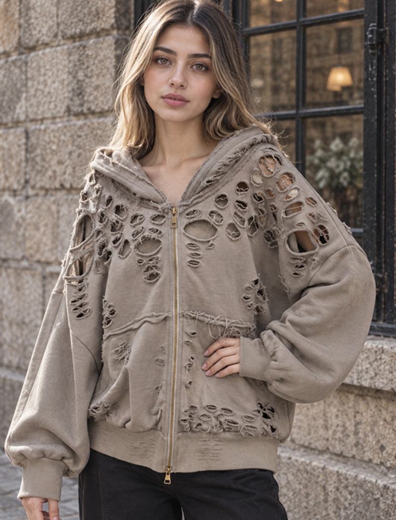 Hooded holes autumn European style coat for women