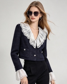Chanelstyle lace splice autumn short coat for women