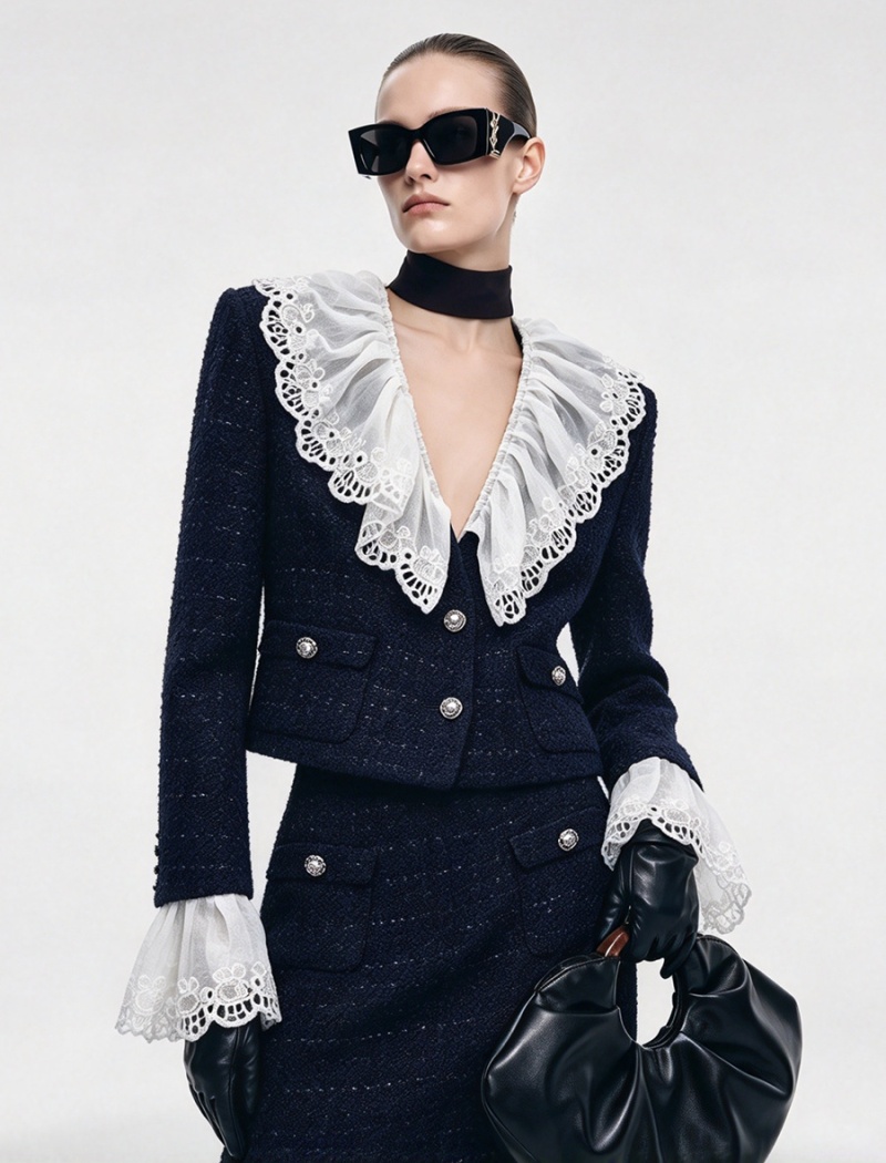 Chanelstyle lace splice autumn short coat for women