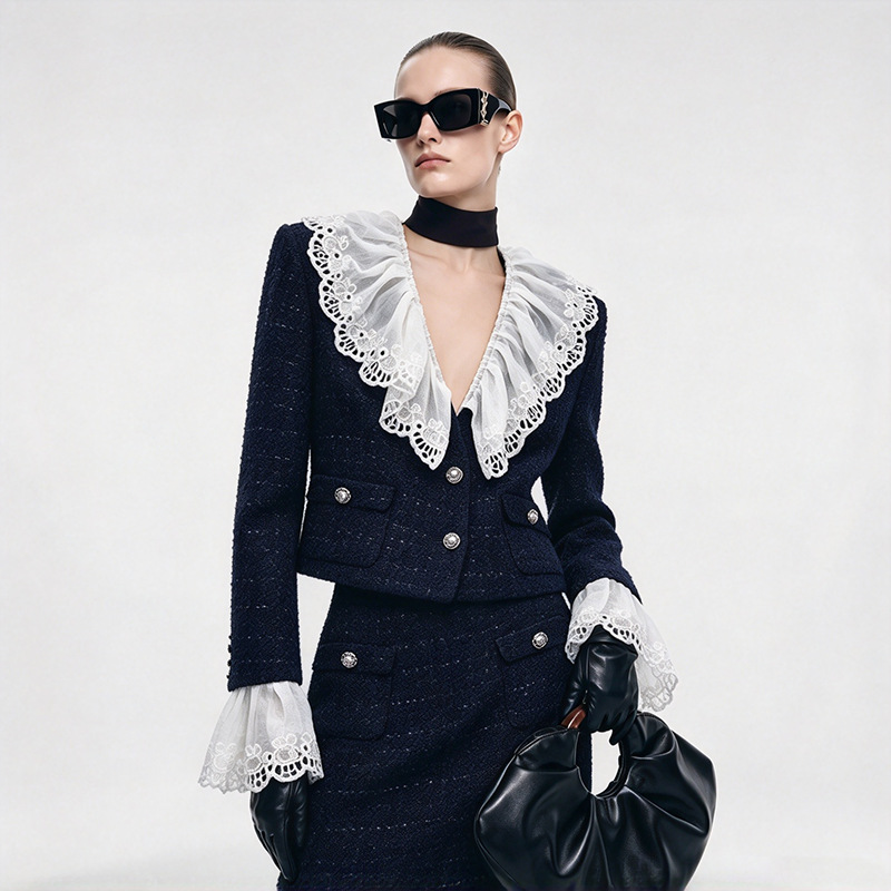 Chanelstyle lace splice autumn short coat for women