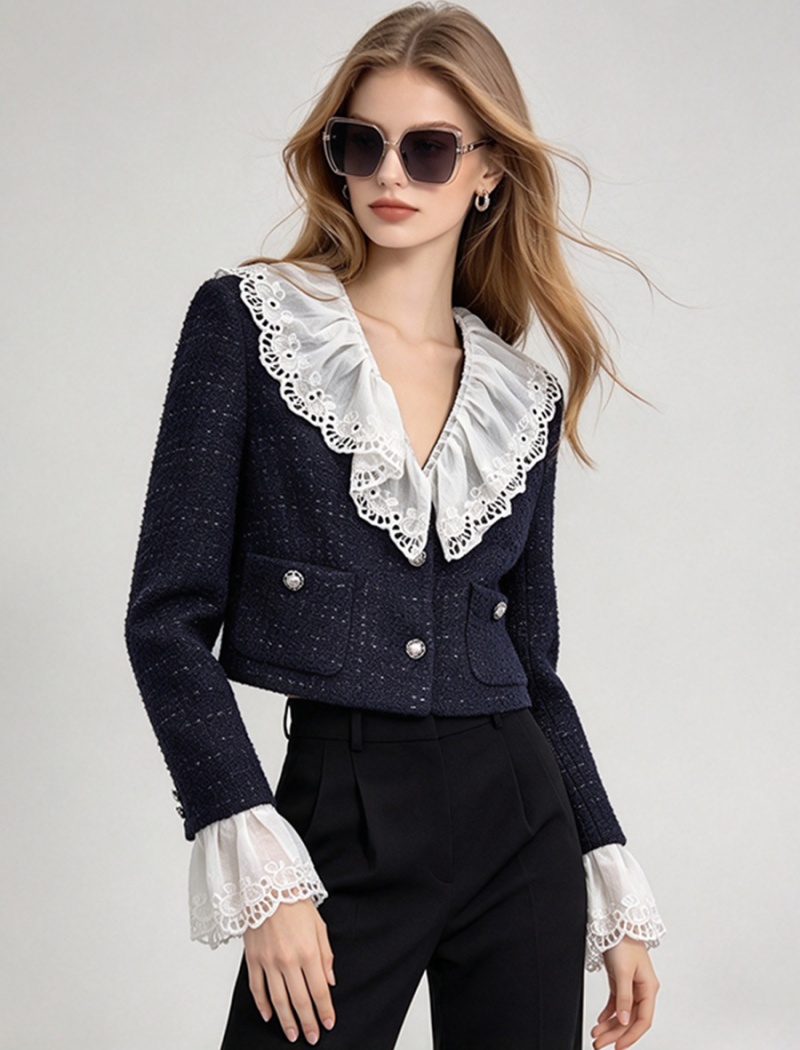 Chanelstyle lace splice autumn short coat for women