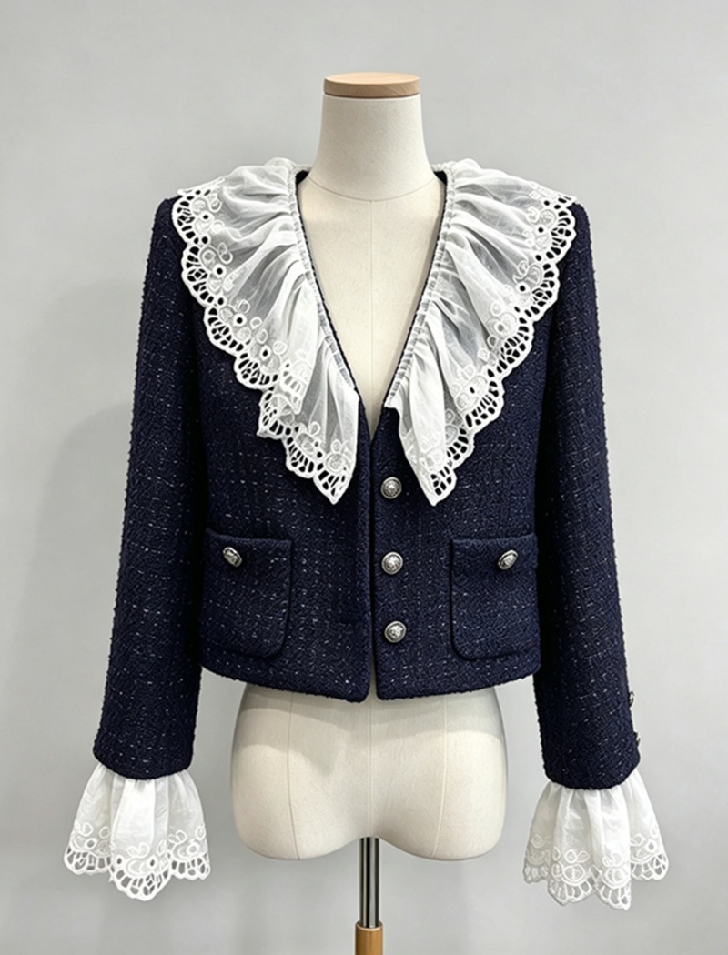 Chanelstyle lace splice autumn short coat for women