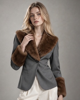 Splice ladies fur collar temperament retro coat for women