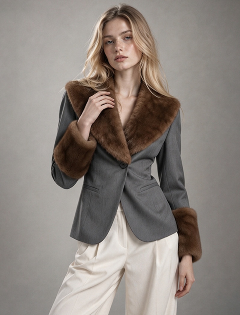 Splice ladies fur collar temperament retro coat for women