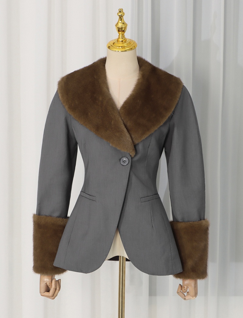 Splice ladies fur collar temperament retro coat for women