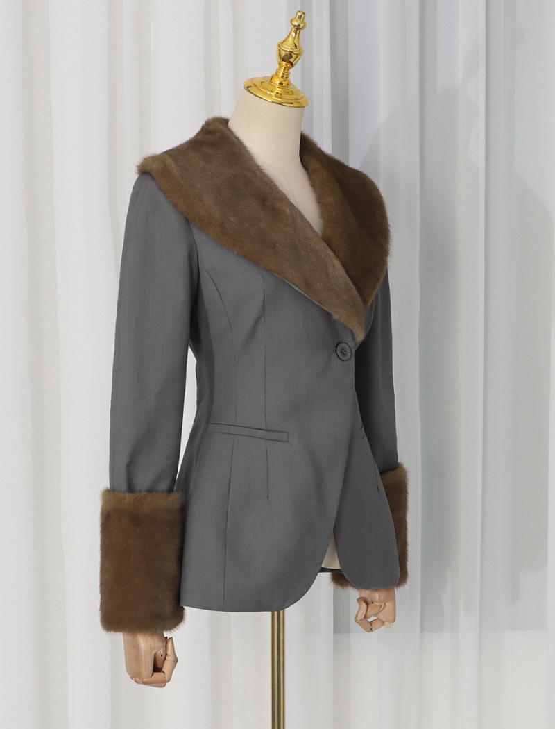 Splice ladies fur collar temperament retro coat for women