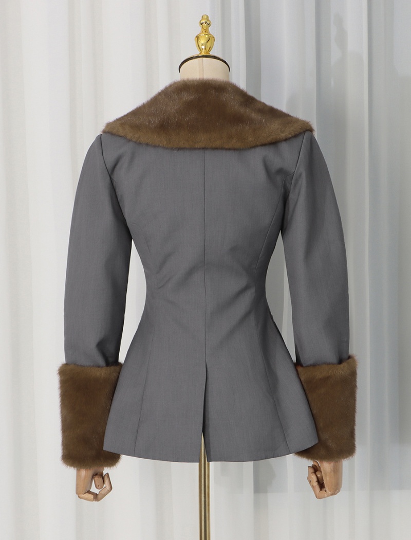 Splice ladies fur collar temperament retro coat for women