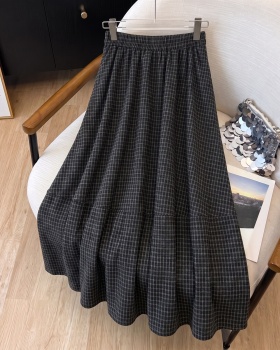 Bud autumn and winter splice plaid slim long thick skirt