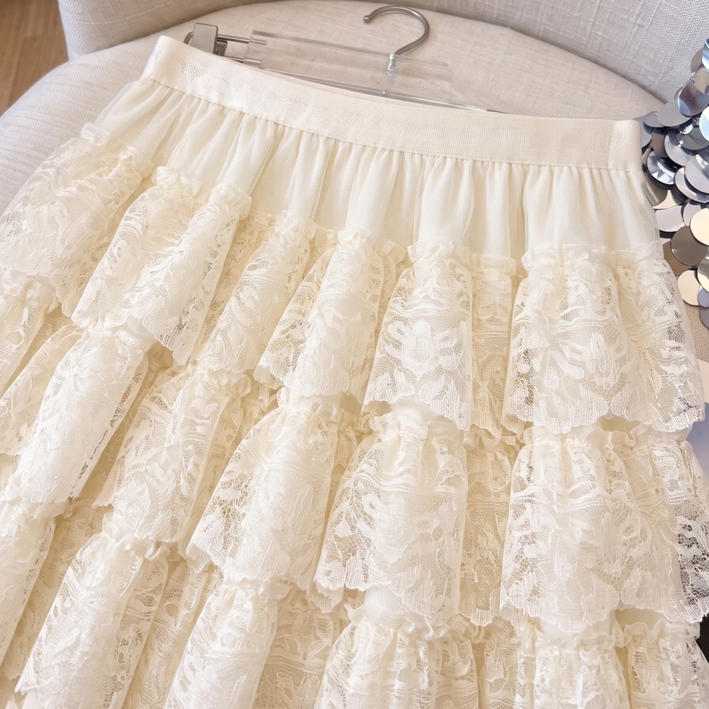 Tender sweet skirt high waist multilayer long skirt
