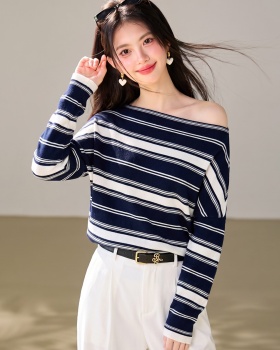 Long sleeve blue stripe niche unique tops for women