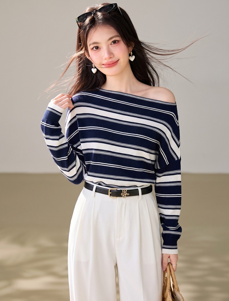Long sleeve blue stripe niche unique tops for women