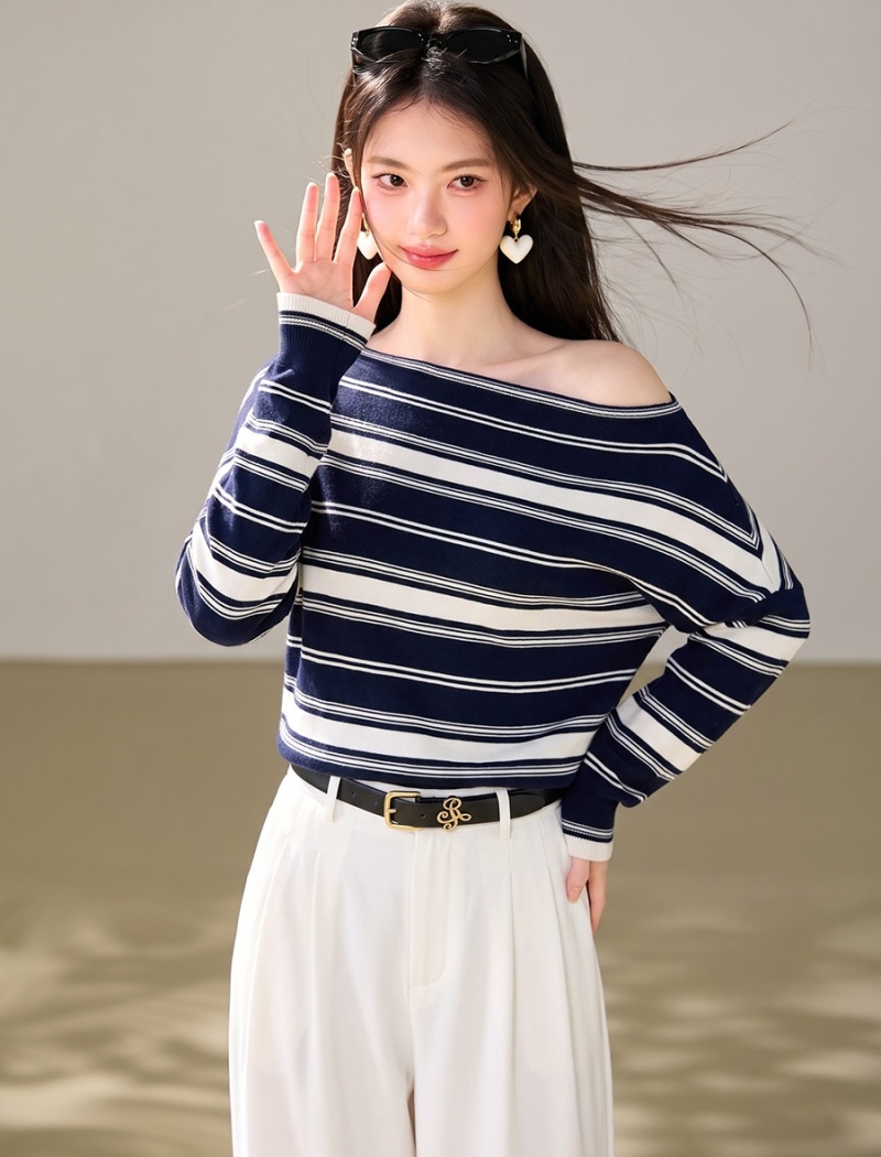 Long sleeve blue stripe niche unique tops for women