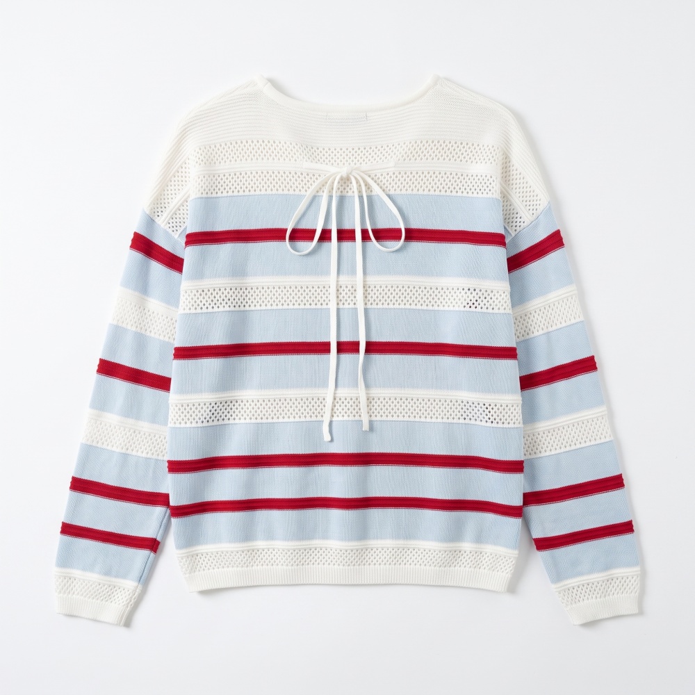 All-match stripe hollow smock autumn lazy sweater for women