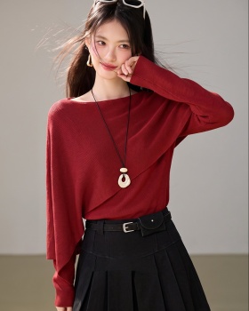 Autumn red tops long sleeve sweater for women
