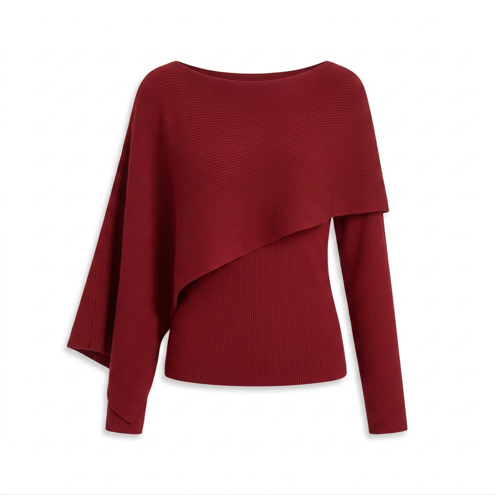 Autumn red tops long sleeve sweater for women