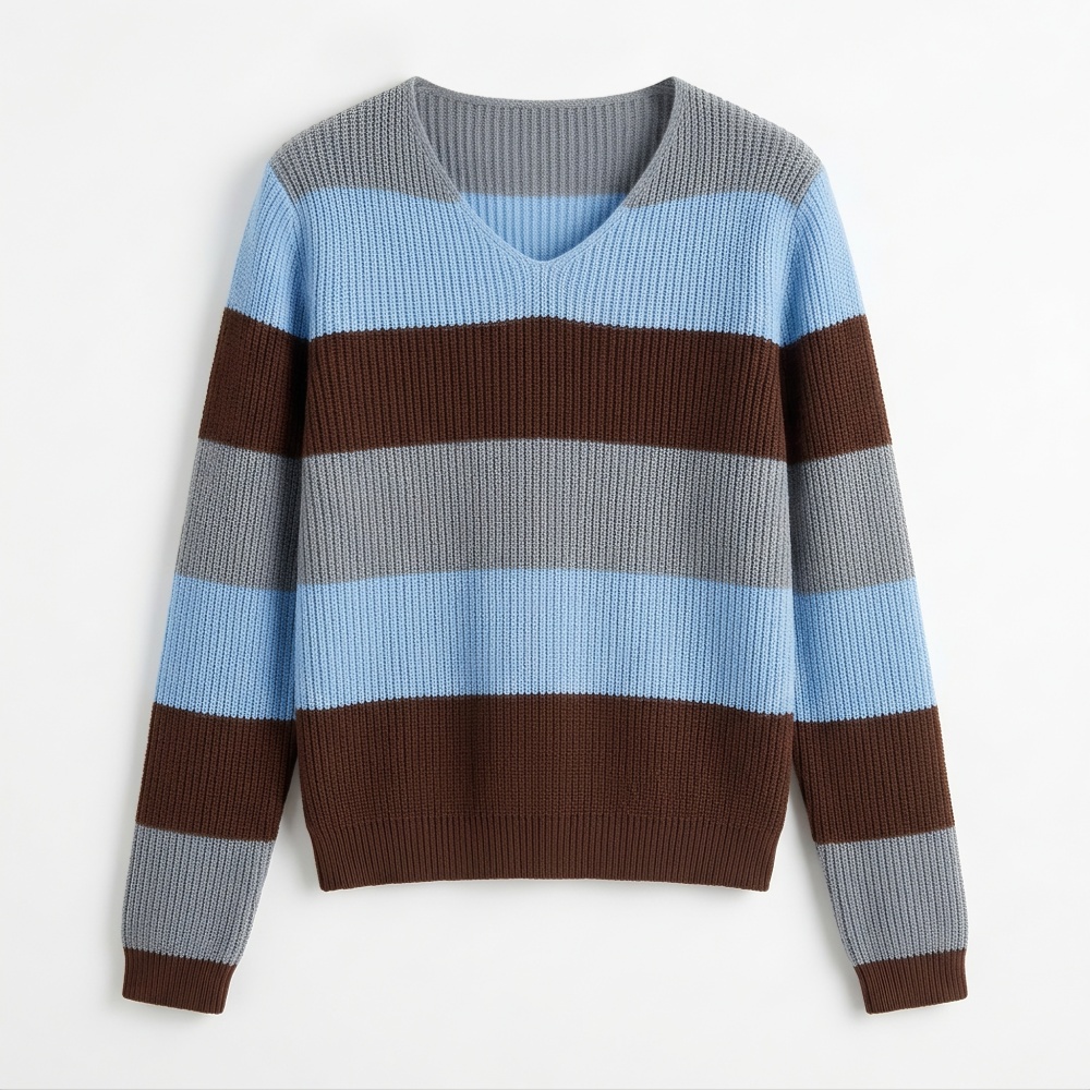 Stripe V-neck sweater lazy loose tops for women