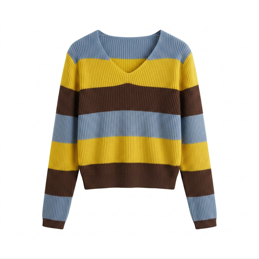 Stripe V-neck sweater lazy loose tops for women