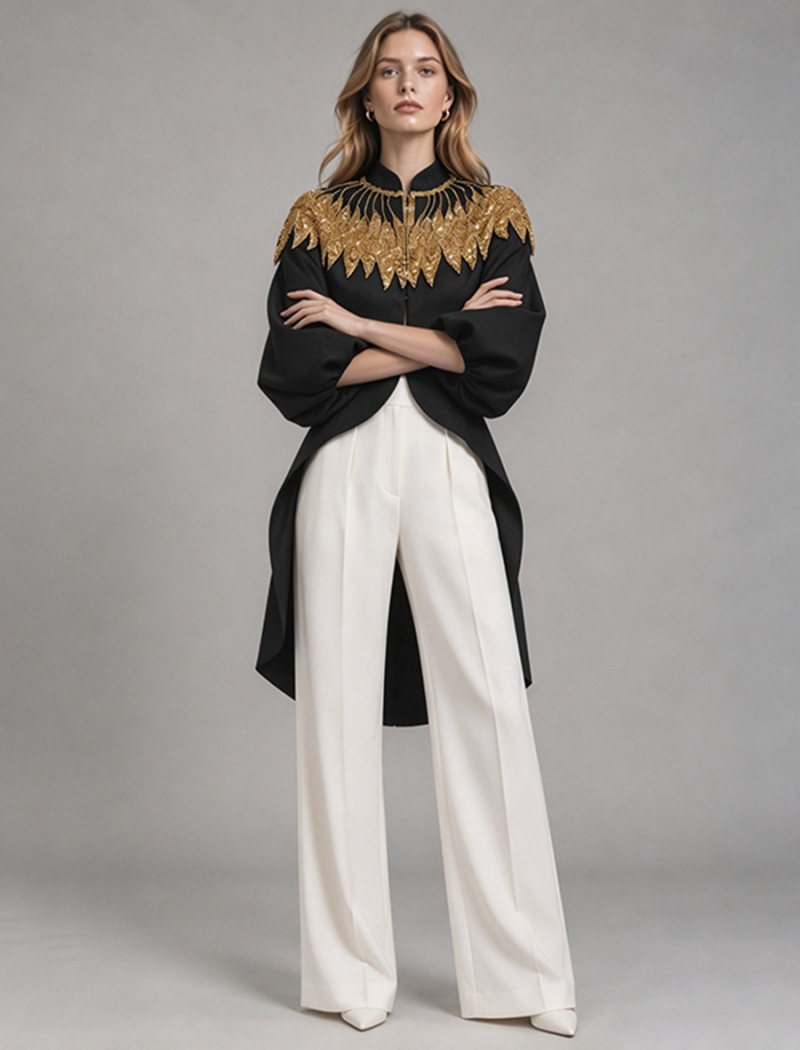 Autumn sequins puff sleeve splice fashion coat for women