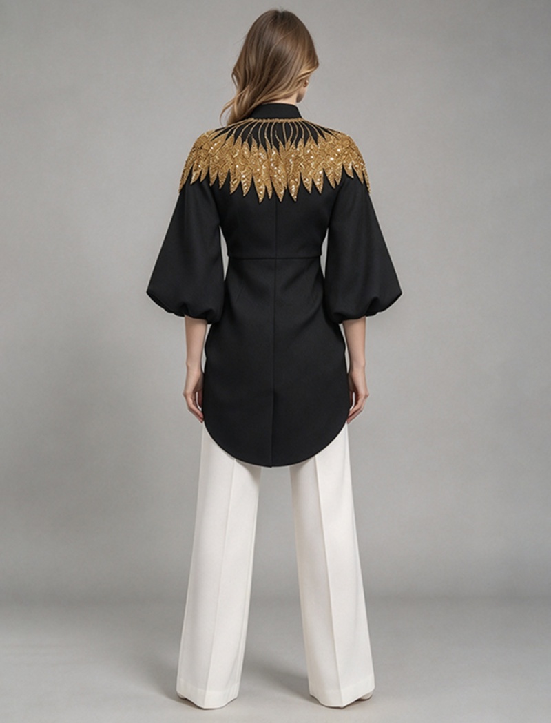 Autumn sequins puff sleeve splice fashion coat for women