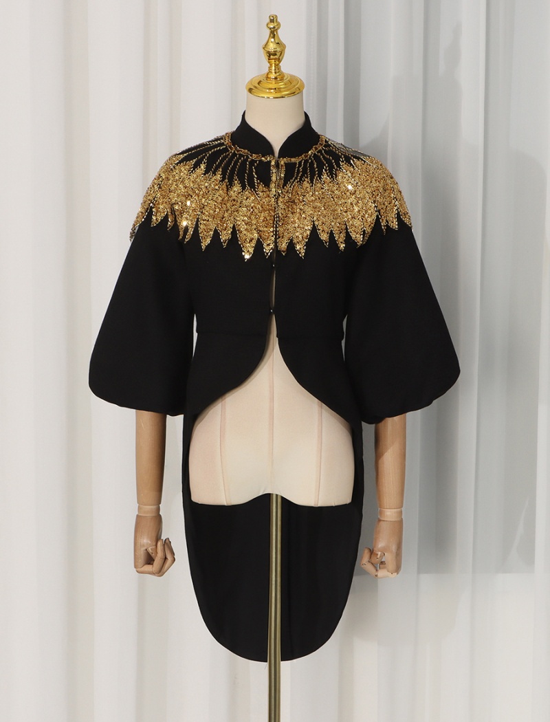 Autumn sequins puff sleeve splice fashion coat for women