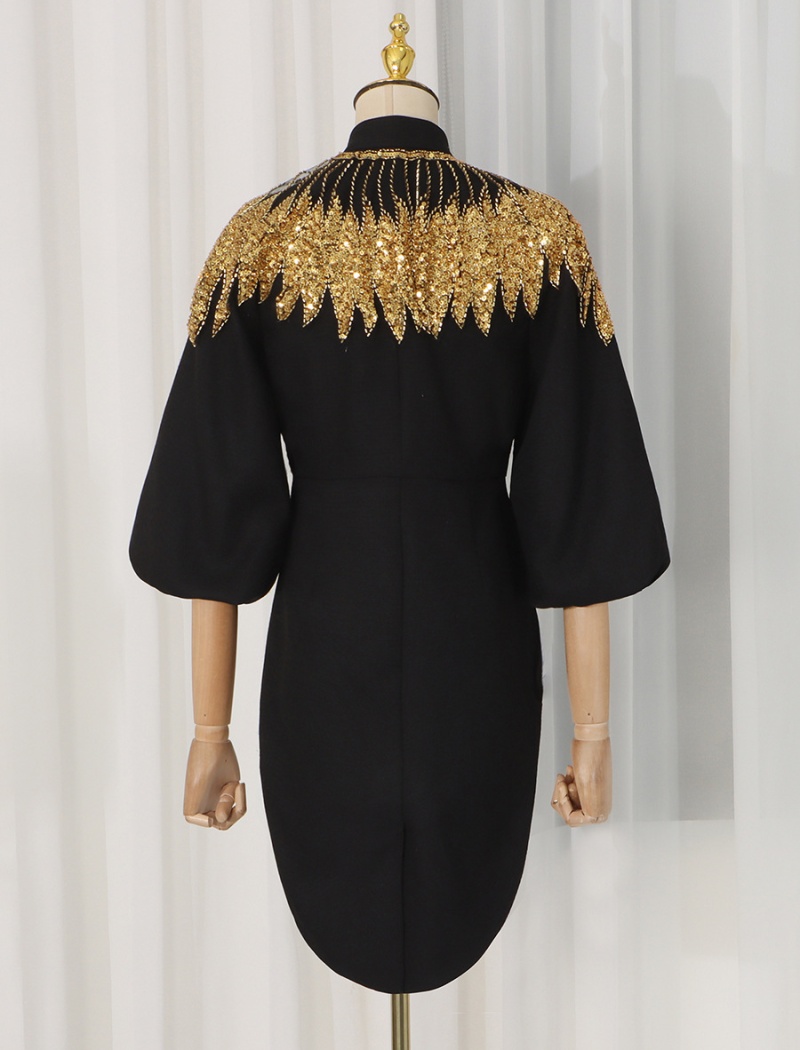 Autumn sequins puff sleeve splice fashion coat for women