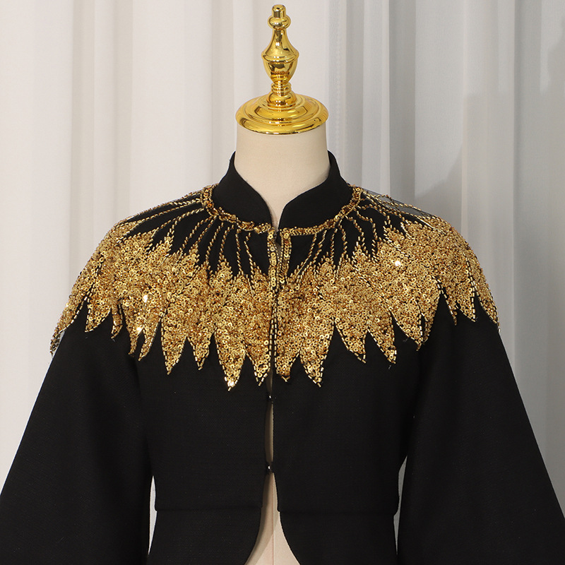 Autumn sequins puff sleeve splice fashion coat for women