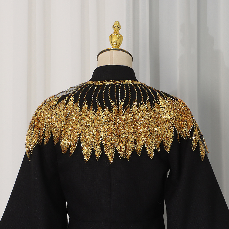 Autumn sequins puff sleeve splice fashion coat for women